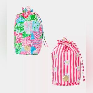 New Lilly Pulitzer GWP Pool Pouches Waterproof Large Drawstring Bags Crazy Quilt
